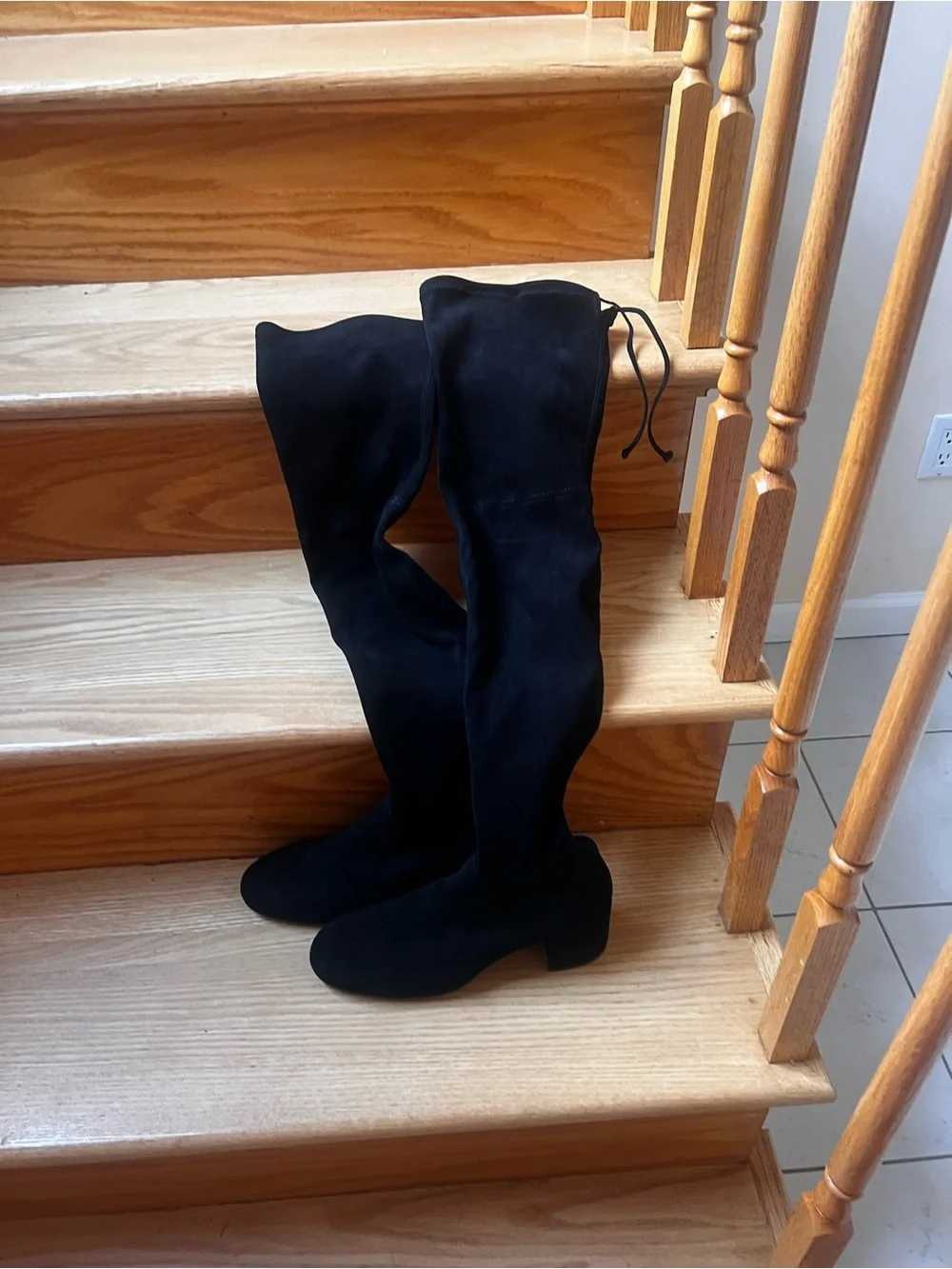 Stuart Weitzman Black Suede Over-the-Knee Block Heel Boots